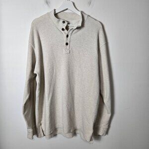 Duluth Trading Men's Size L Waffle Mock Henley Outdoor Shirt Cream